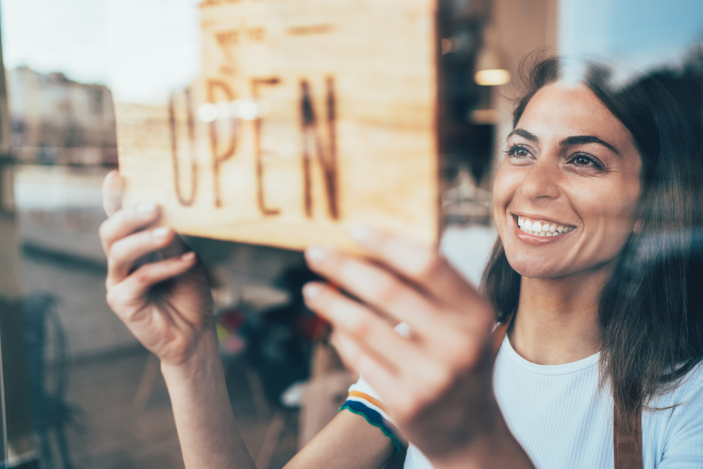 Small business owner oping the store